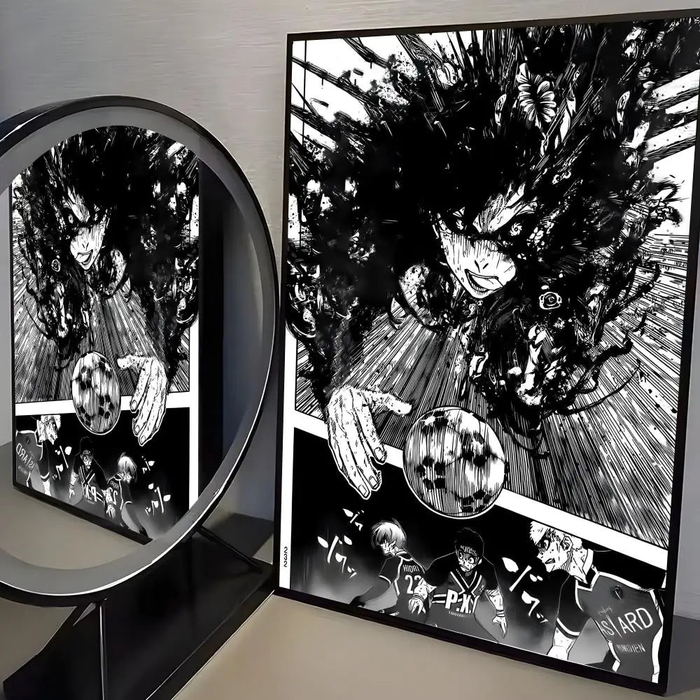 A canvas print featuring a fierce, dark-haired character with intense eyes and dramatic lighting.