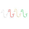 A set of decorative S-shaped hooks in silver, red, gold, and green.