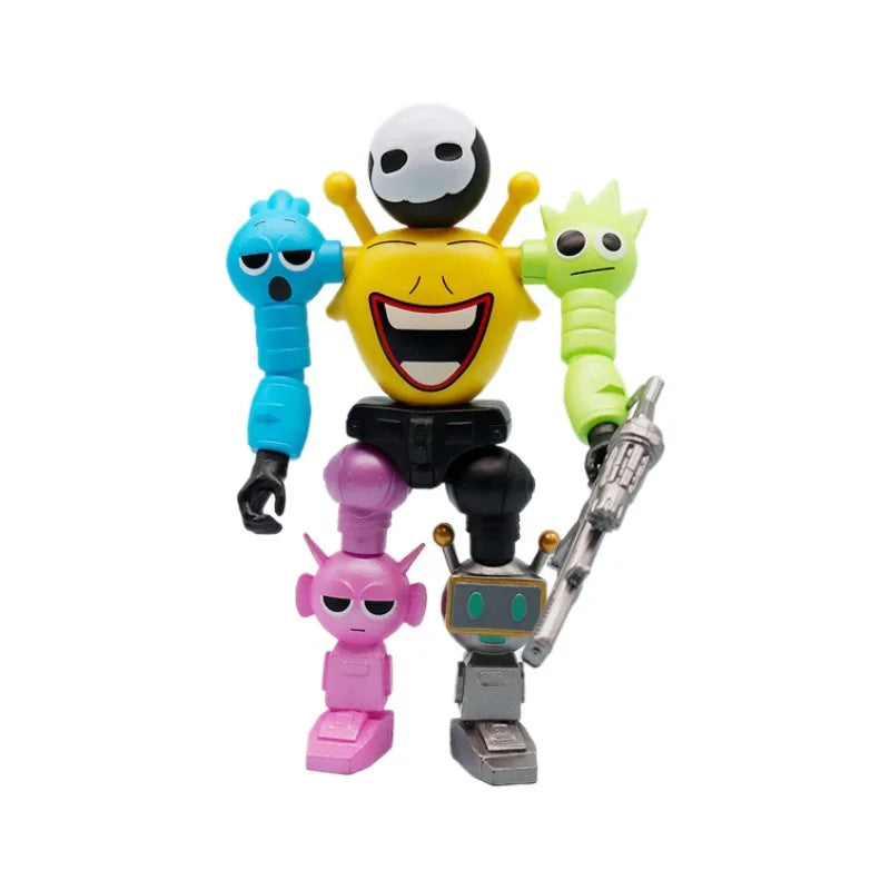 A set of colorful robot joint mobile assembly worker game dolls and ornaments.