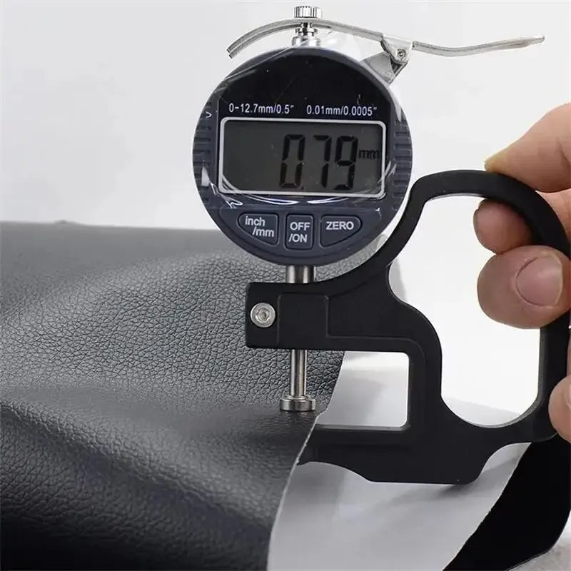 A digital measuring tool displays 0.79 mm, used for furniture repair patches.