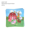 A set of 20 paper towels featuring farm animals like a pig, cow, sheep, and horse on a green background.