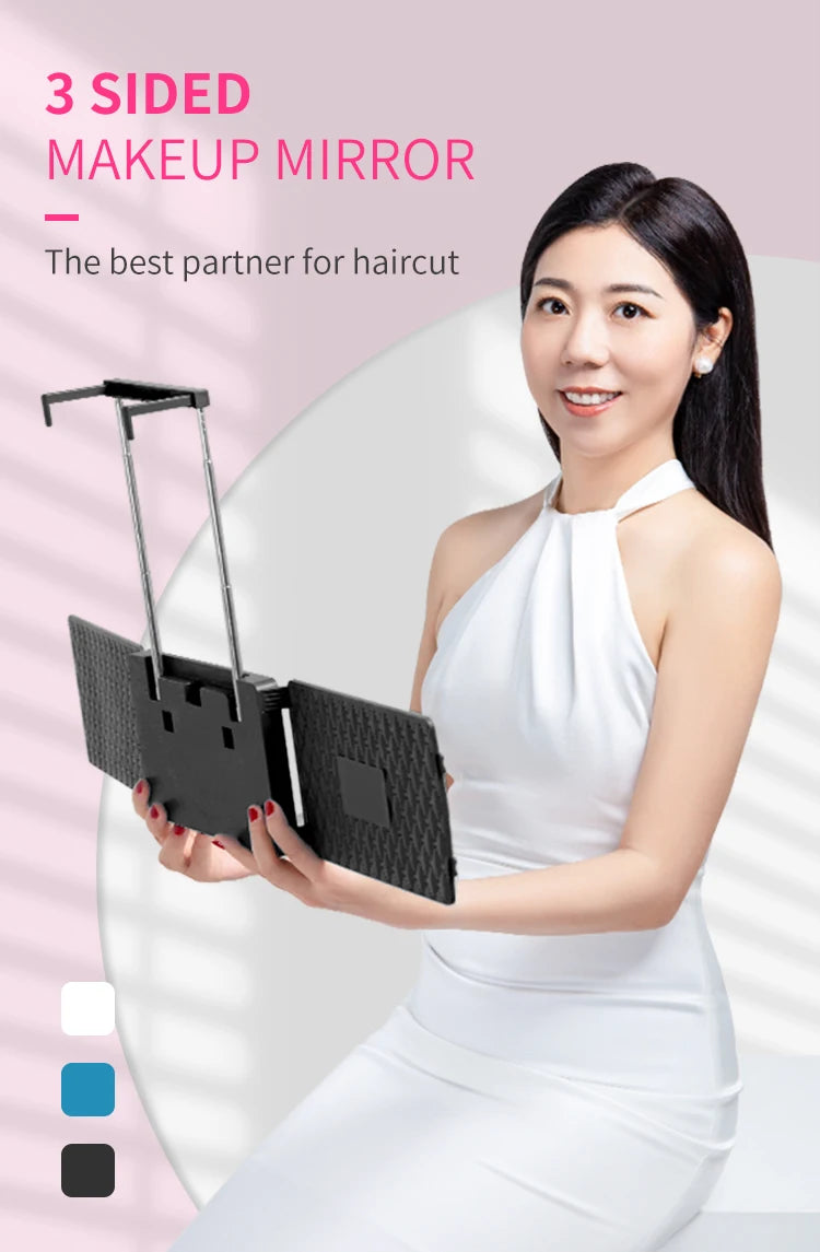 3-Way LED Makeup and Haircut Mirror with 360° Rotation and Door Hook