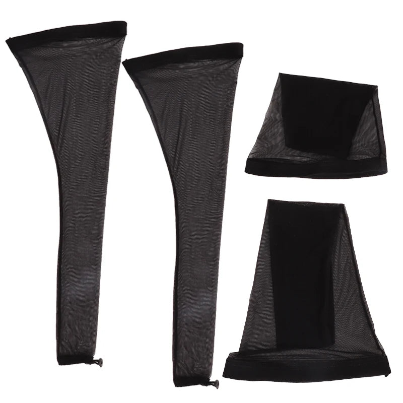 Black stretchy hair net cap with drawstring sleeve for dreadlocks