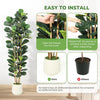 Artificial Fiddle Leaf Fig tree in a white pot with instructions for easy installation