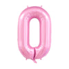 A large, pink foil number balloon shaped like the digit zero.