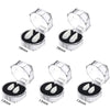 A set of realistic vampire fangs with adjustable fit shown in various angles and sizes.
