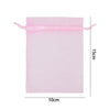A rectangular pink organza drawstring gift bag with a pink cord, shown against a white background.
