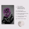 A dark motorcycle helmet design with neon purple accents printed on a canvas.