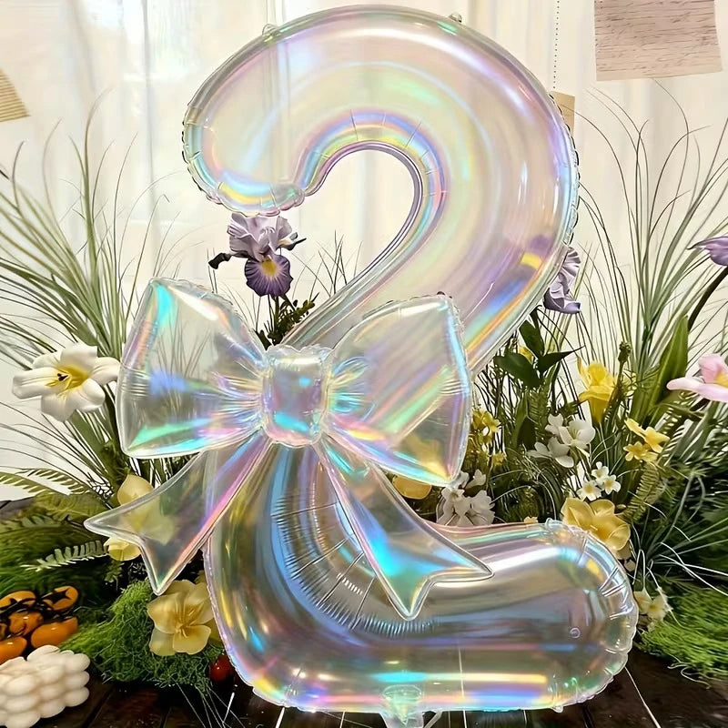 Iridescent Number Balloon Kit with Bowknot Accent