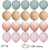 A set of 20 latex balloons in various shades of blue and peach, with a roll of 10M ribbon shown below.