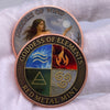 A set of two round copper art bars featuring the Goddess of Wind and the Goddess of Elements