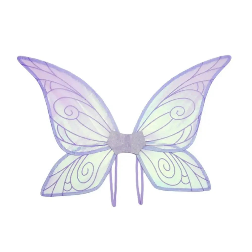 A pair of iridescent purple and white fairy wings with swirling patterns, shown against a white background.