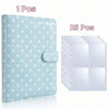 A light blue A5 photo card album binder with white polka dots, shown next to 25 individual clear plastic sleeves.