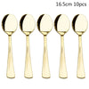 A set of ten gold disposable spoons, measuring 16.5cm each.