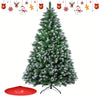 A realistic 7ft PVC artificial Christmas tree decorated with lights and ornaments, standing on a folding metal stand.