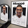 A framed poster featuring Kylian Mbappé celebrating a goal, with the title Mbappé and the year 2024.