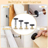 Multiple applications of an adjustable bed stabilizer showing its use on a door, cabinet, and bed head.