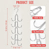 A silver 5-tier rotating organizer hanger with swivel hooks shown in various folded and expanded configurations.