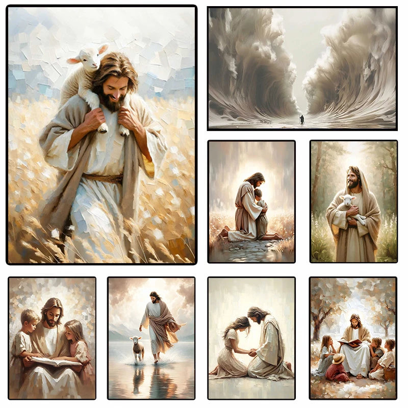 A collection of paintings depicting scenes from the life of Jesus Christ, including nativity and ministry.