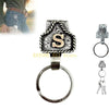 Silver metal belt keychain featuring a textured design and quick-release clip.