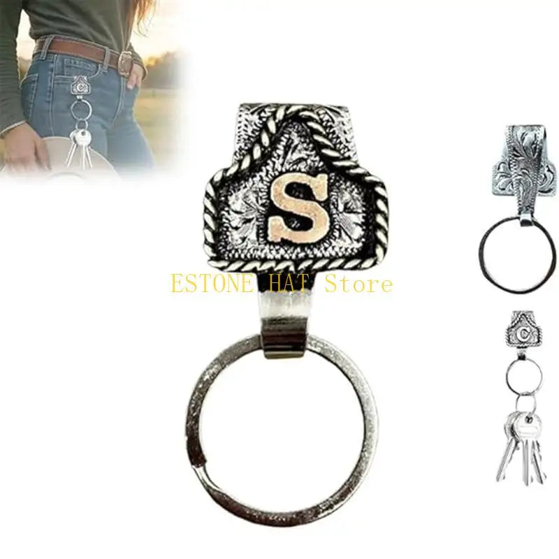 Silver metal belt keychain featuring a textured design and quick-release clip.