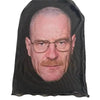 A dark fabric mask depicting a man's face with glasses and a mustache.