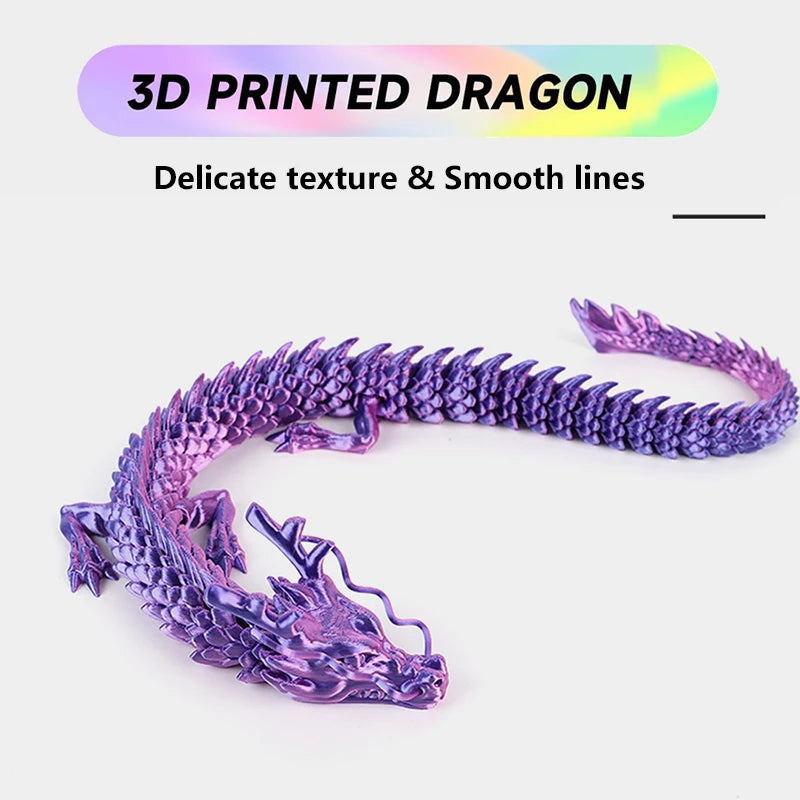 A purple 3D printed dragon figurine with delicate texture and smooth lines.