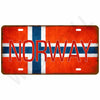 Vintage metal tin sign featuring the Norwegian flag design in red, white, and blue on an orange background.