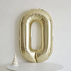 A large gold foil number balloon shaped like the digit zero displayed against a white background.