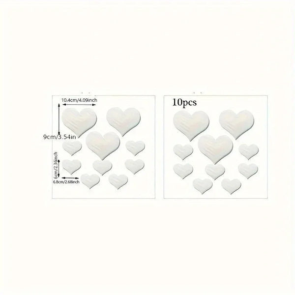 A set of 10 heart-shaped mirror wall stickers measuring 10.4cm in diameter.