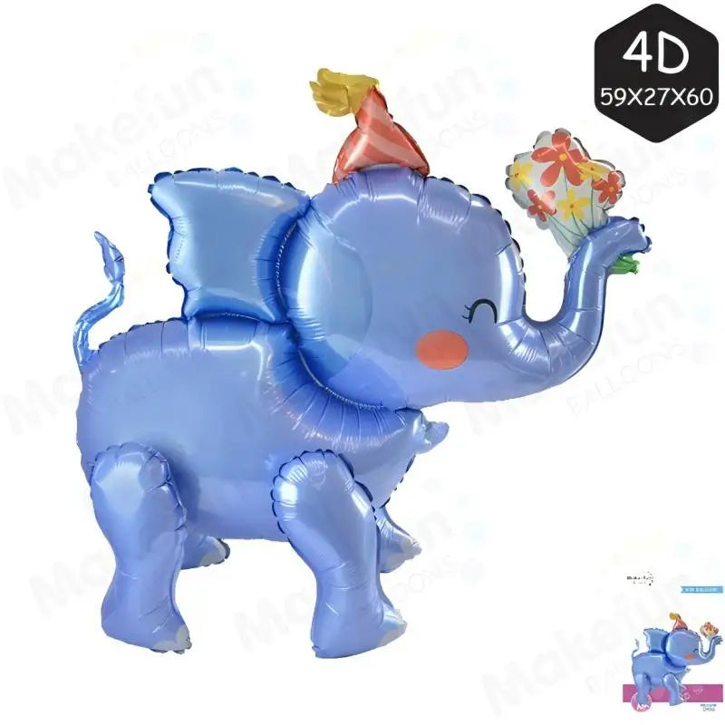 A blue elephant balloon decoration set for a jungle safari birthday theme.
