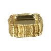 A stack of ten gold-colored mirror-finish mini trays for jewelry, snacks, and decor.