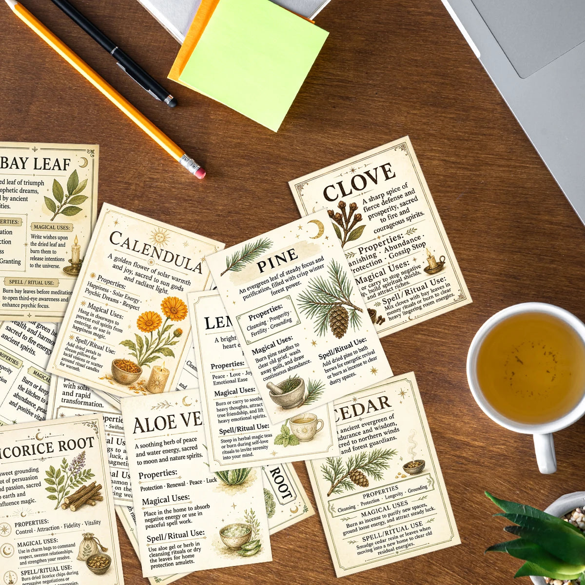 Herbal Properties Reference Cards for Witches & Apothecaries