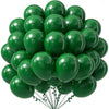 A bunch of assorted green latex party balloons tied together with strings.