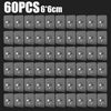 A grid of 60 transparent self-adhesive wall hooks measuring 6x6 cm.