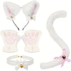 White cartoon cat paw gloves and a matching decorative headband