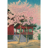 Ukiyo-e anime city street canvas wall art featuring a pink cherry tree and traditional Japanese architecture.