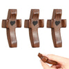 Handcrafted Wooden Pocket Cross with Heart Motif for Prayer and Stress Relief