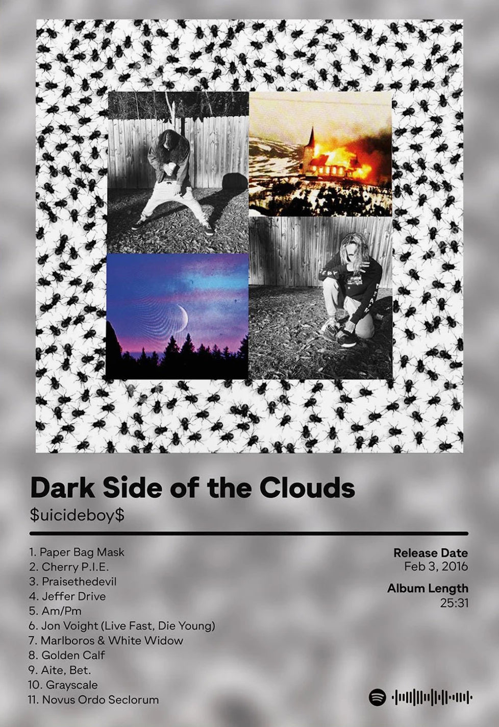 Album cover art for Dark Side of the Clouds featuring a collage of photos and text.
