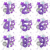 A set of purple musical number balloons shaped like the digits 1 through 9.