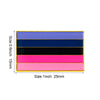 A set of five colored lapel pins featuring shades of blue, black, pink, and purple.