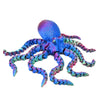 A vibrant blue and purple articulated 3D printed octopus figurine with textured tentacles.