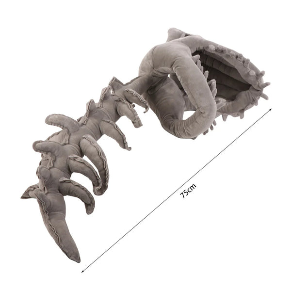 A realistic gray 3D dinosaur skeleton plush costume for kids shown in profile view.