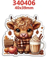 A cute, fluffy brown calf charm with horns and a pink nose, set against a white background.