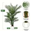 Artificial palm tree with green leaves and realistic triple trunk design in a white pot.