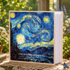 A 6-inch laminated photo album featuring a vibrant night sky illustration with yellow stars and blue swirls.