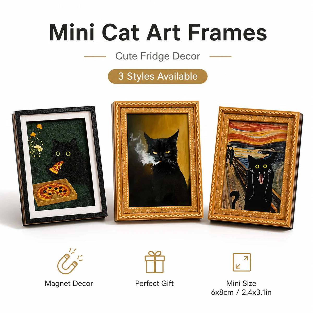 3D Cat Pizza Fridge Magnet with Photo Frame