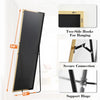 Full length floor mirror with a black panel and gold frame featuring two-side hooks and a support hinge.