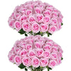 A bouquet of pink artificial silk roses, tightly clustered and arranged in a dome shape.