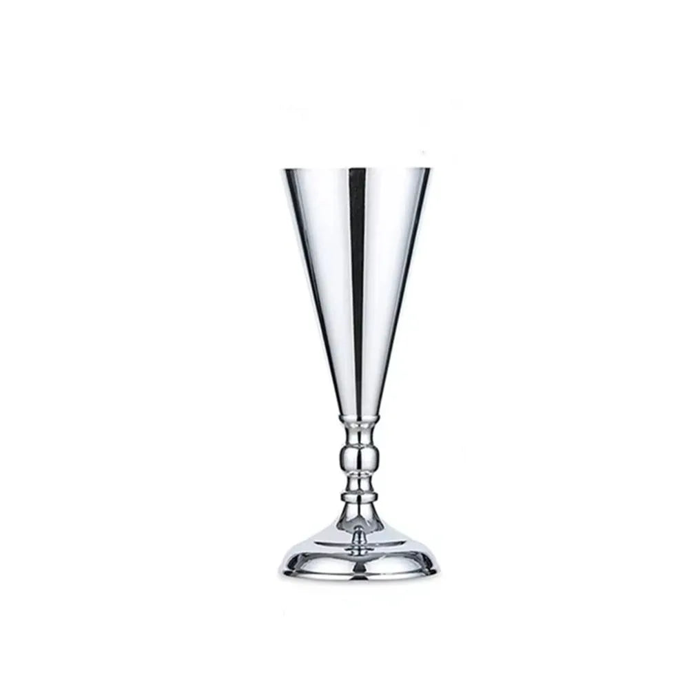 Elegant golden silver wedding flower vase with a tapered glass design